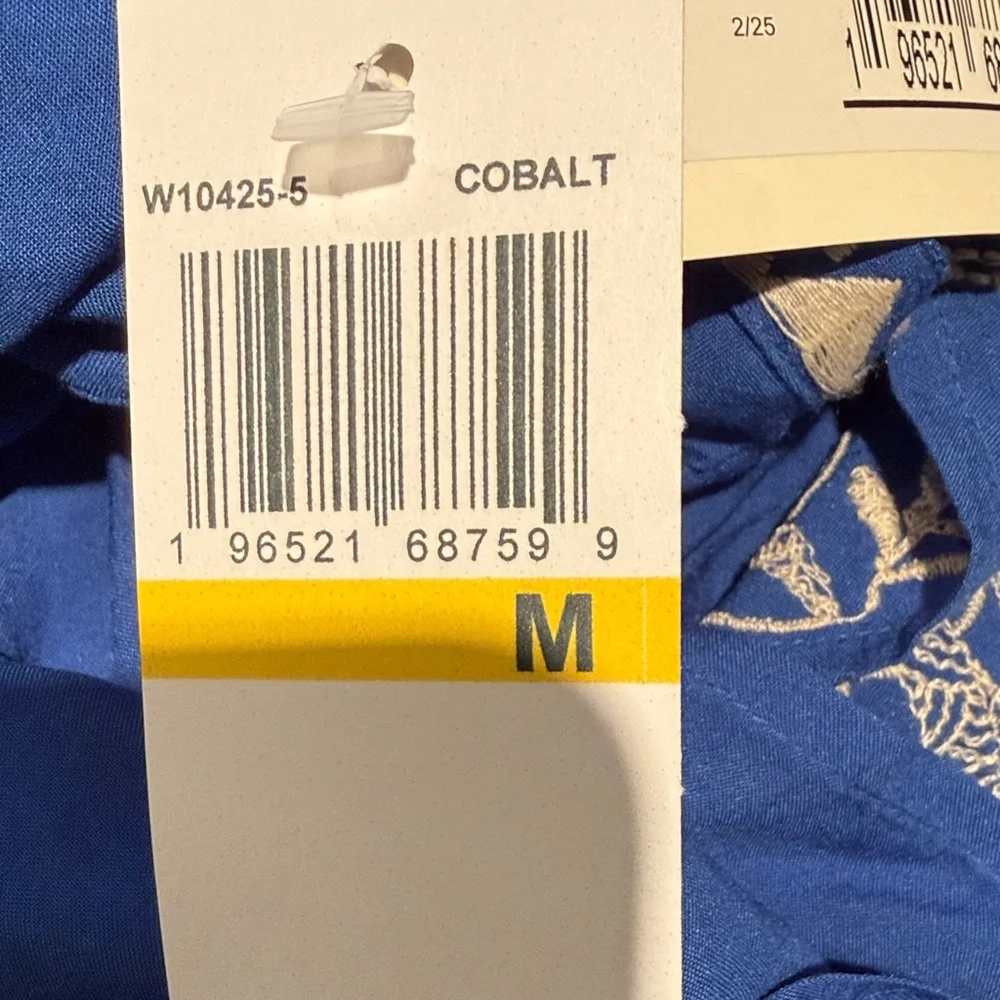 Johnny Was Brynlee Scallop Sleeve Embroidered Blue Women's Blouse - Picture 9 of 10